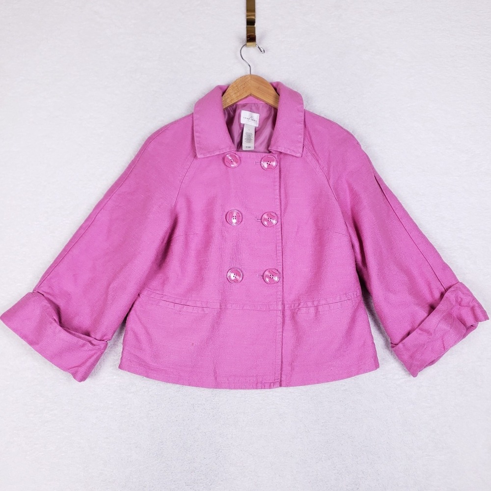 Emma James Pink Cropped Jacket Women's Size 12 Double‎ Breasted Linen Blend